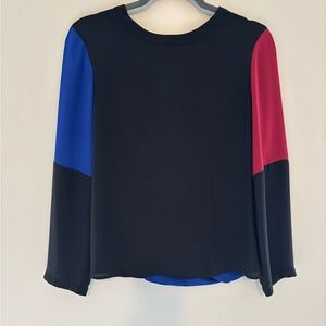 BCBGMaxAzria Black Blouse with Blue and Red Sleeves